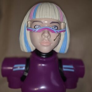 Futuristic Purple Robot Figure with Colorful Hair